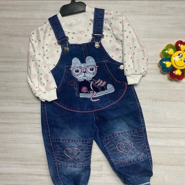 

Костюм двойка Hem kids для девочки джинсовой комбинезон и кофточка 92 см белый