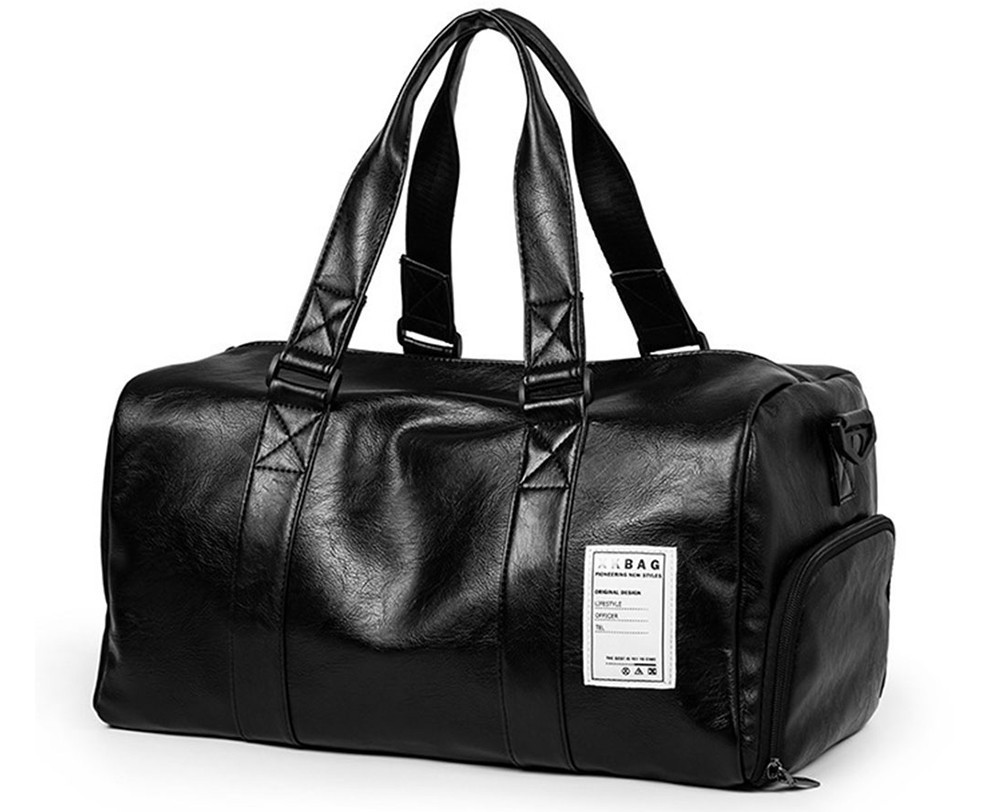 

Дорожная сумка мужская и женская с отделом для обуви экокожа Bobag черная модель 5-2 (Большая)