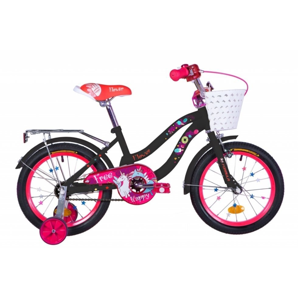 

Велосипед Velotrade 16" Formula FLOWER 2020 черный с розовым с багажником OPS-FRK-16-112