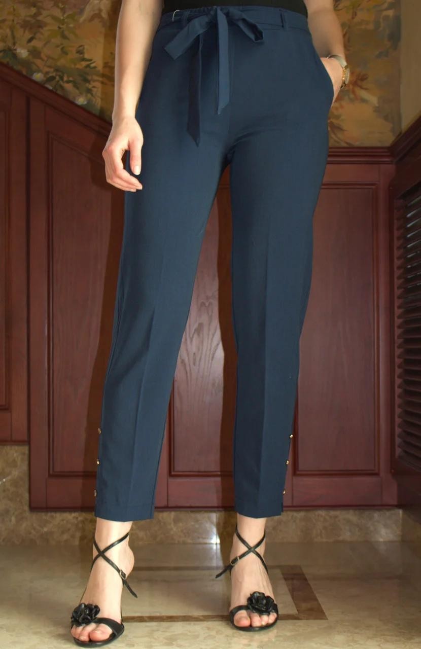 

Брюки Classic Fashion летние женские брюки на резинке с поясом темно-синие  L, Брюки Classic Fashion летние женские брюки на резинке с поясом темно-синие 48 L
