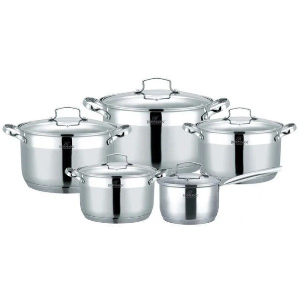 

Кухонной набор кастрюль 10 предметов Bohmann 4 кастрюли ковш с крышками ВН-71912-10