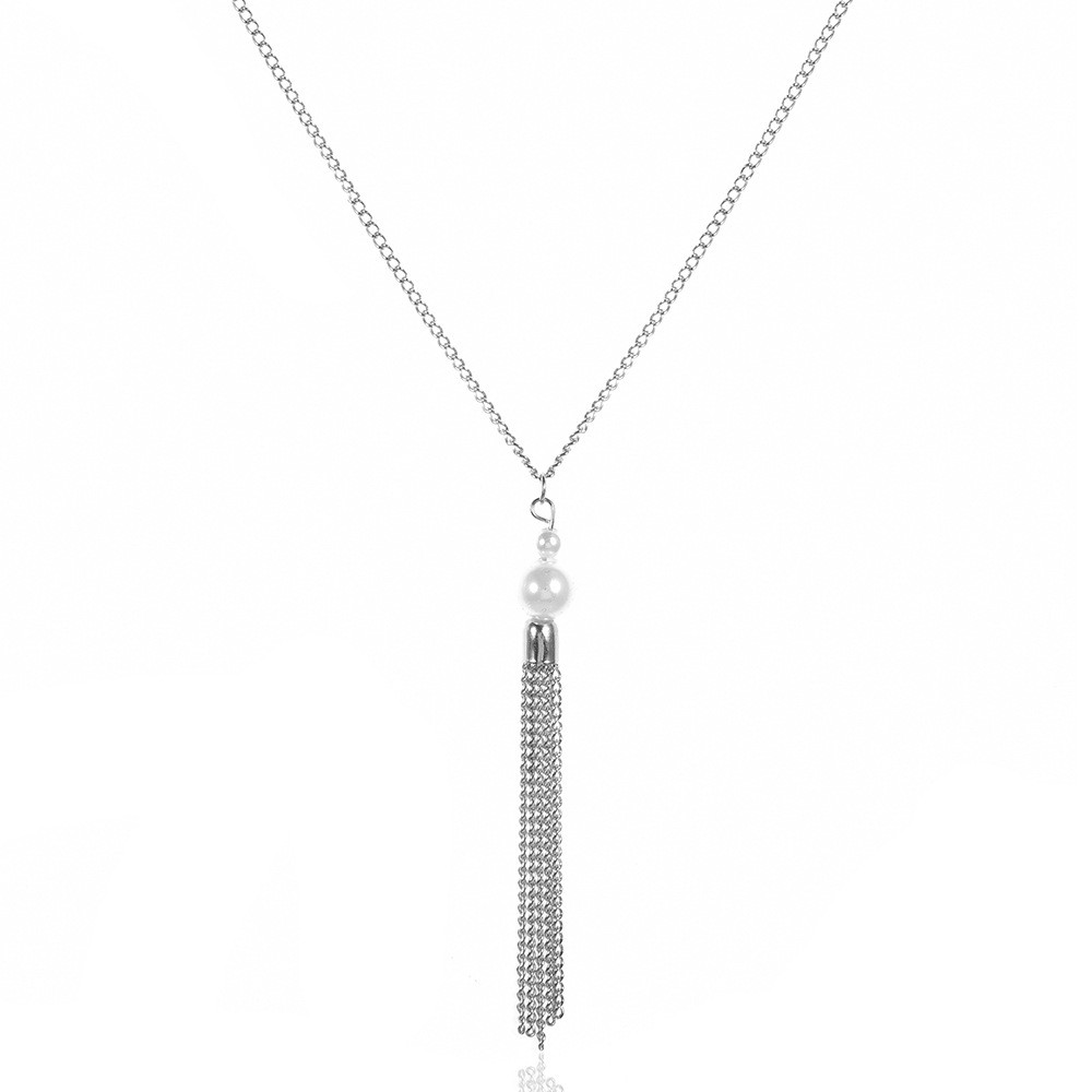 

Цепочка подвеска на шею с кисточкой Ручная Работа TK012705 Серебристая