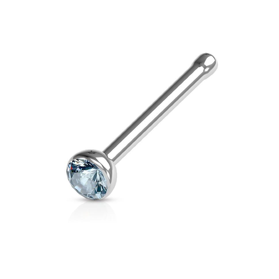 

Серьга для пирсинга носа PiercedFish NOSEB031, с фианитом (Толщина 0,8 мм, цвет: голубой)
