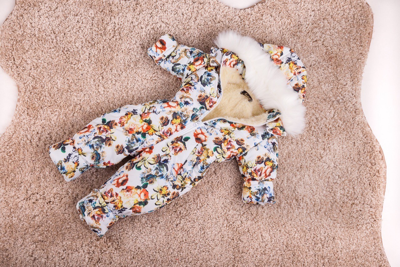 

Комбинезон детский зимний на овчине Natalie Look Flowers 98-104 см бежевый с цветами