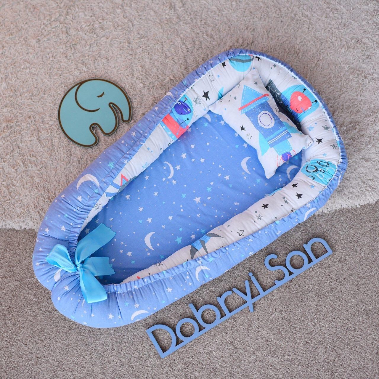 

Гнездышко кокон позиционер для новорожденного Добрый сон BabyNest 52х85 см голубой