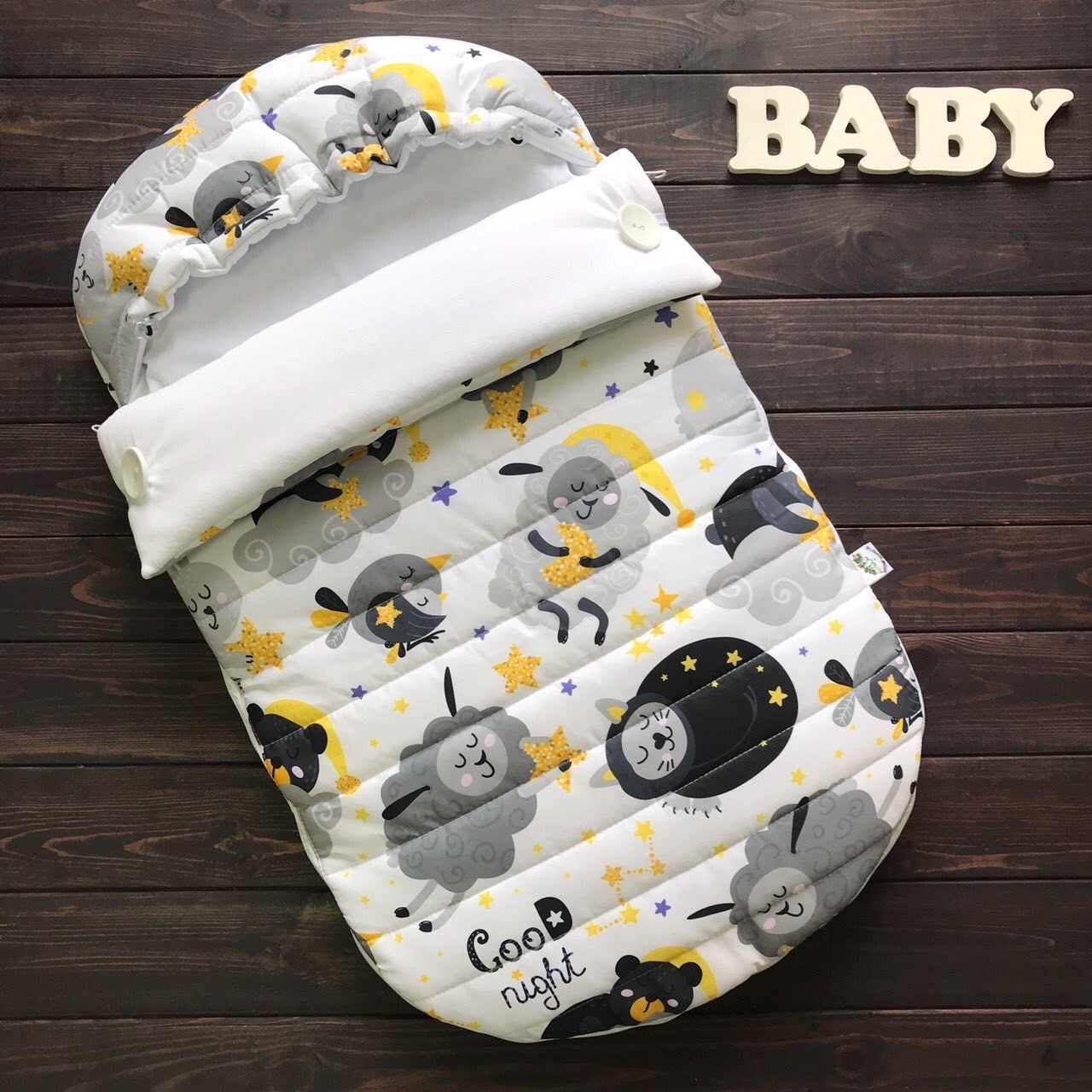 

Зимний конверт кокон на выписку Овечки 70х40 см