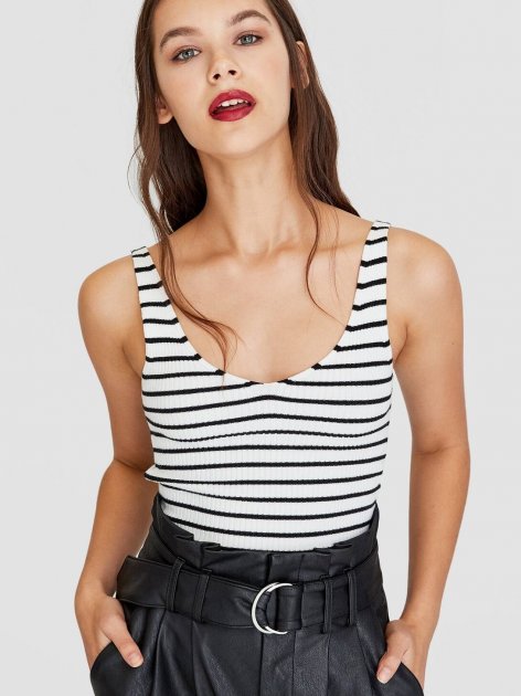 

топ Stradivarius 1501/256/005 L білий з чорним