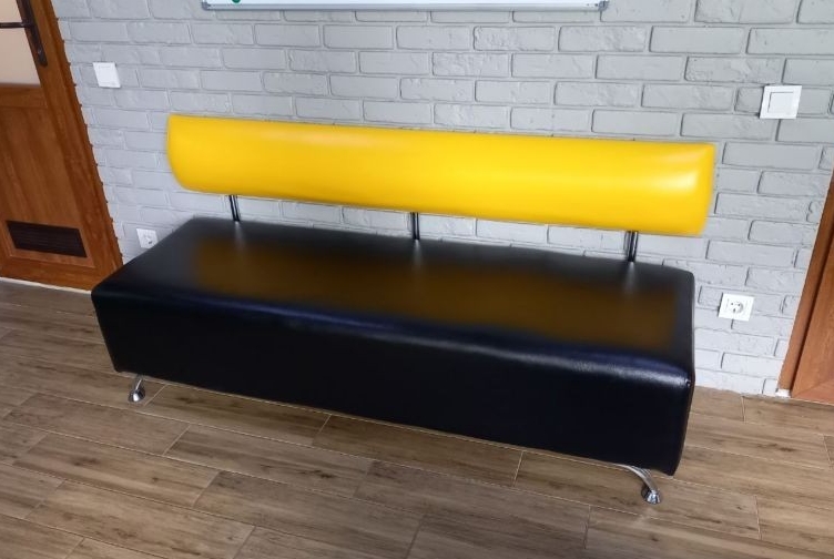 

Диван офисный, для зоны ожидания Clio кожзам черный с желтым 100 см