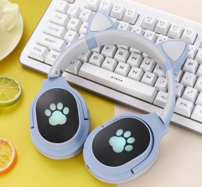 

Беспроводные Bluetooth наушники с ушками Kids VZV-380M blue Cat