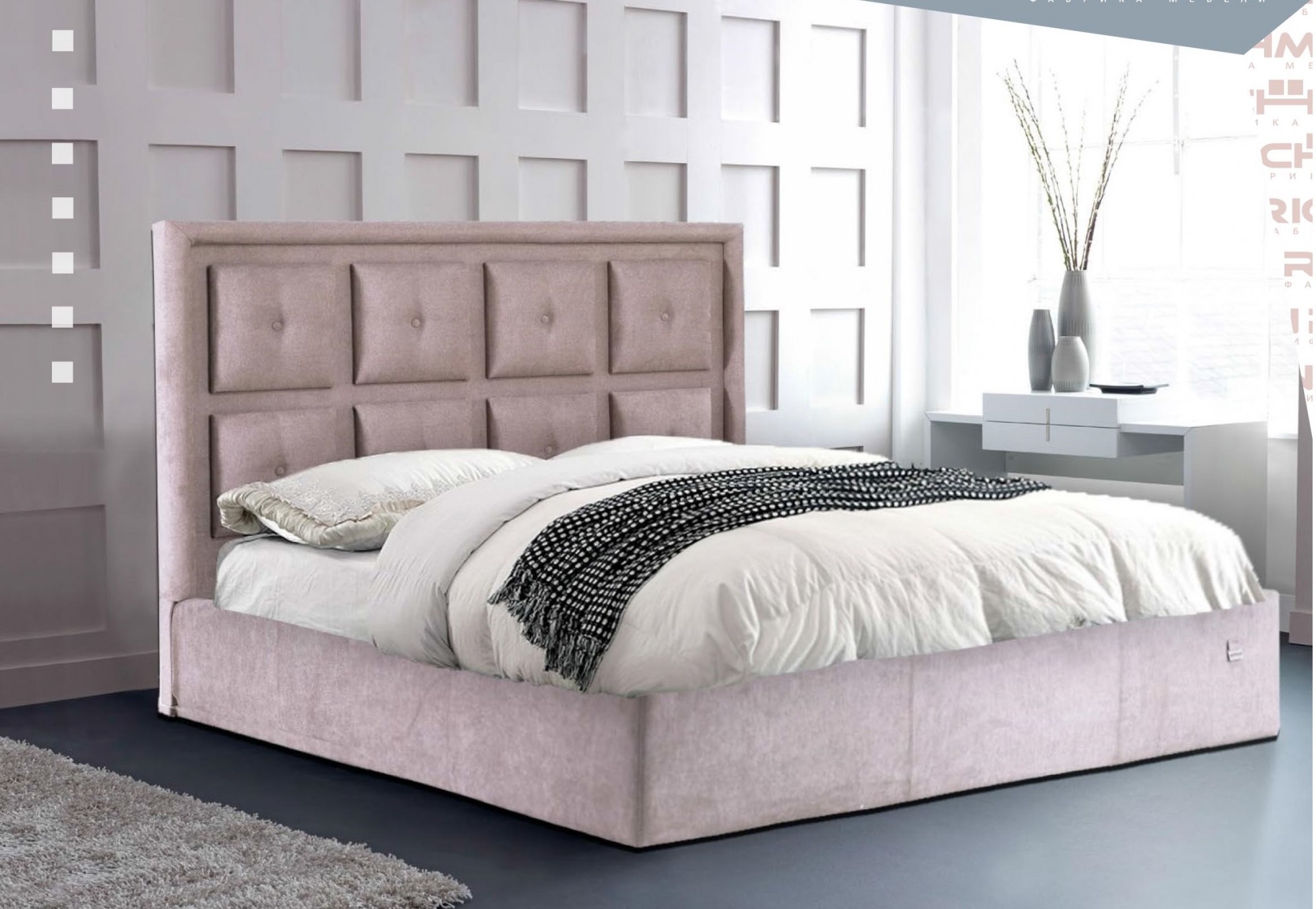 

Кровать Windsor Comfort 140 х 190 см Мисти Mocco С подъемным механизмом и нишей для белья Серая