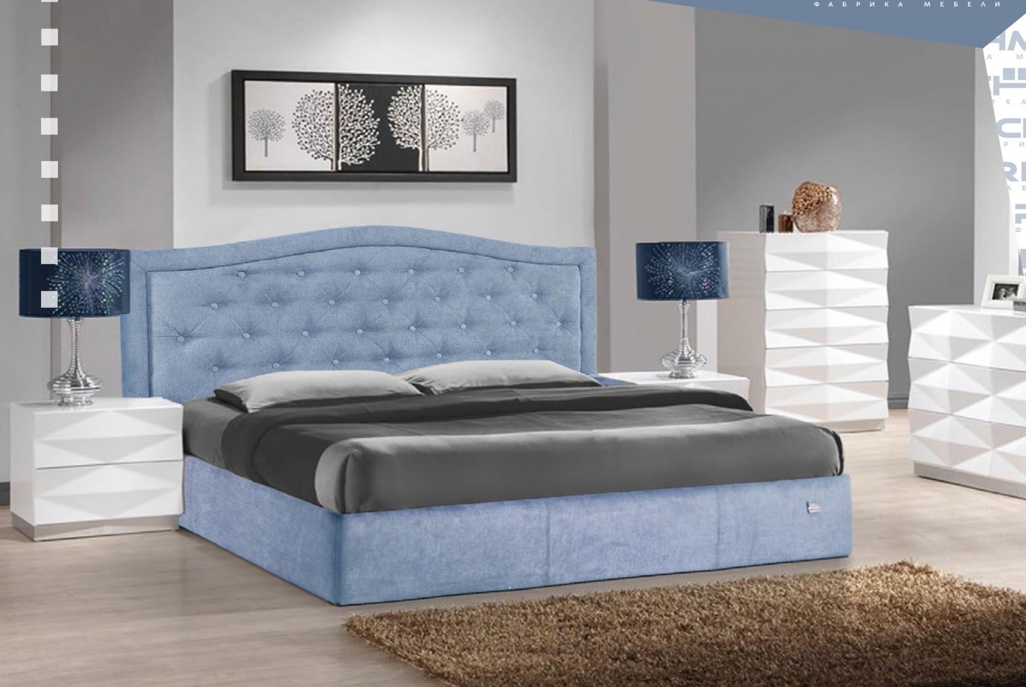 

Кровать Scarlett VIP 140 х 190 см Jeans С дополнительной металлической цельносварной рамой Синяя