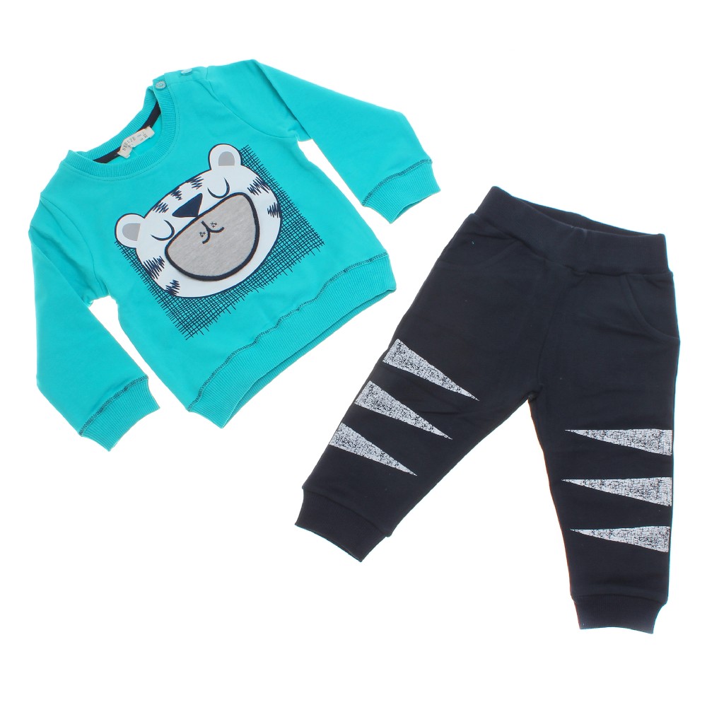 

Футболка с длинным рукавом + Брюки для мальчика BREEZE 13251-D 104 см бирюзовый/т-синий (605525)