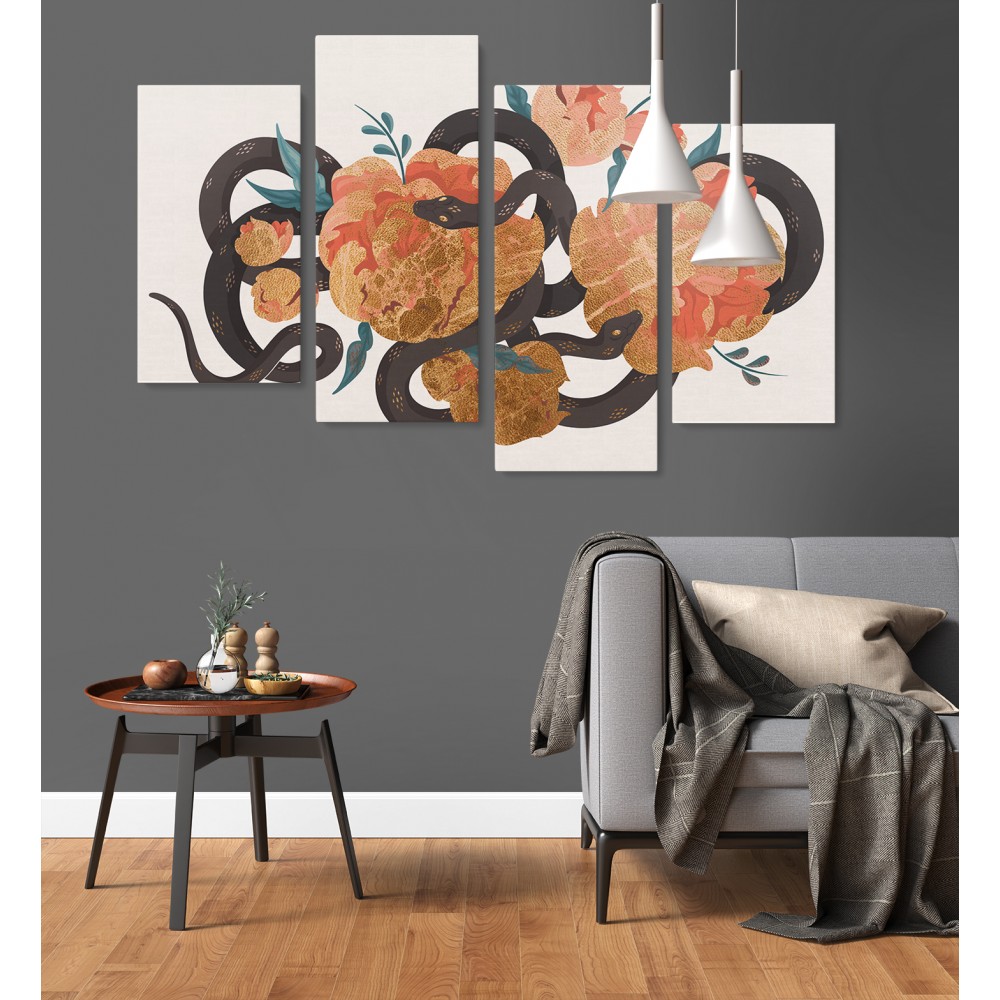 

Модульная картина из четырех частей Snake and Flowers 129x90 см