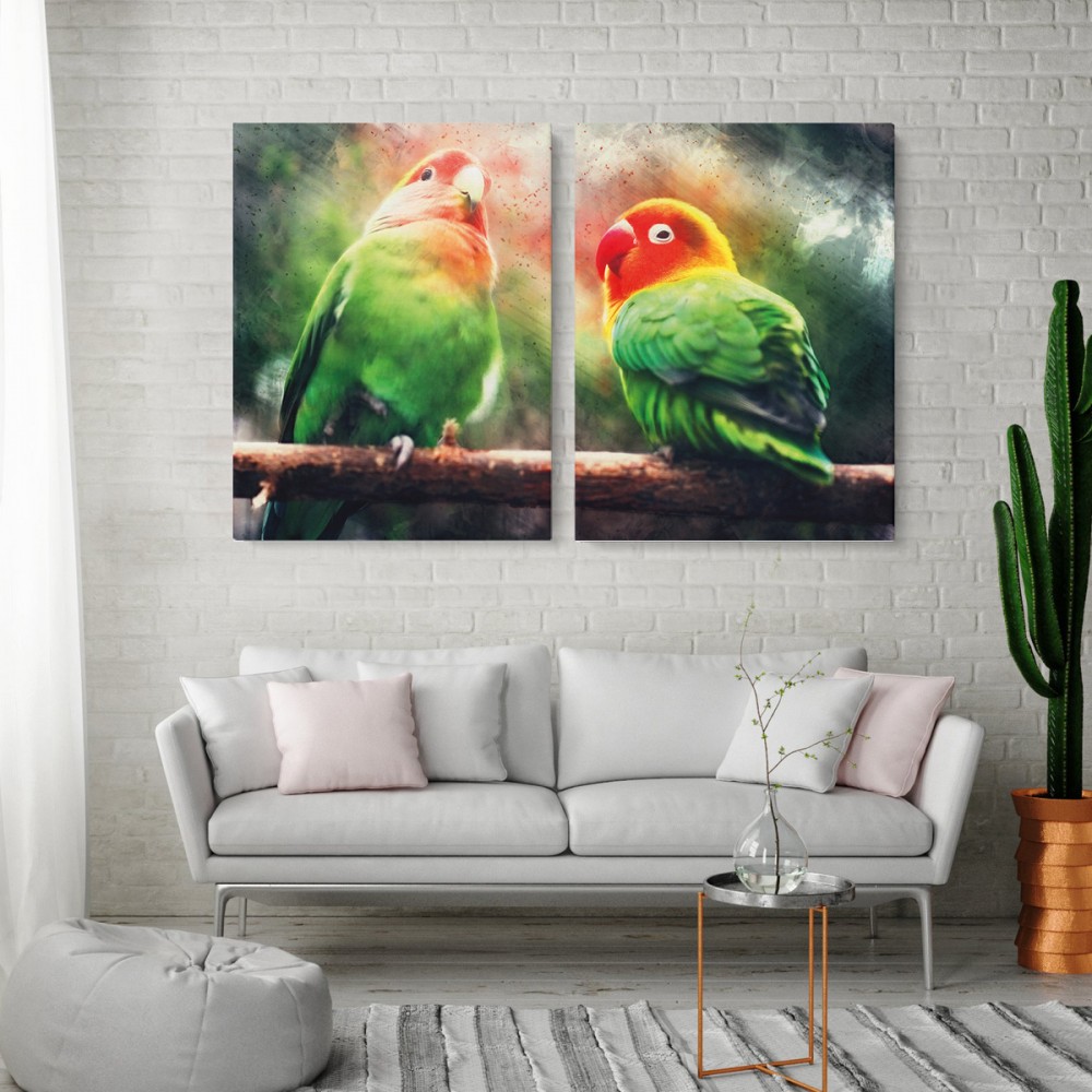 

Модульная картина из двух частей Попугайчики 123x80 см