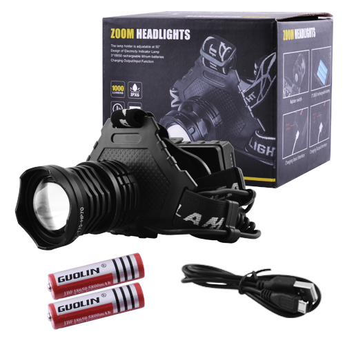 

Фонарь налобный T70-HP70, ЗУ microUSB, 3x18650, signal light