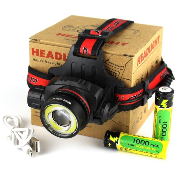 

Налобный фонарь WD420 T6 и COB рассеиватель ангельский глаз акк.2x18650 Micro usb