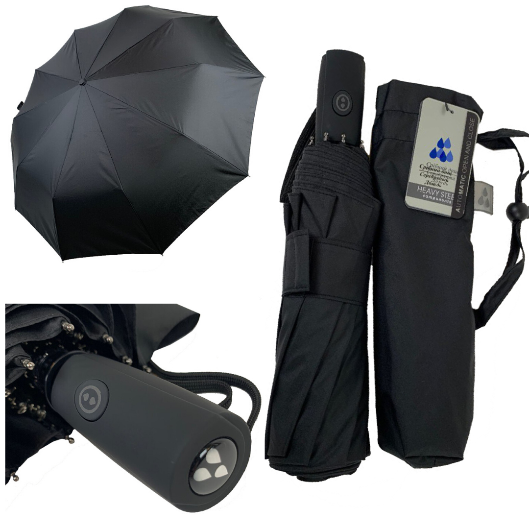 

Мужской зонт-автомат Silver Rain / Серебряный дождь с прямой ручкой и системой "антиветер", черный, 400-1