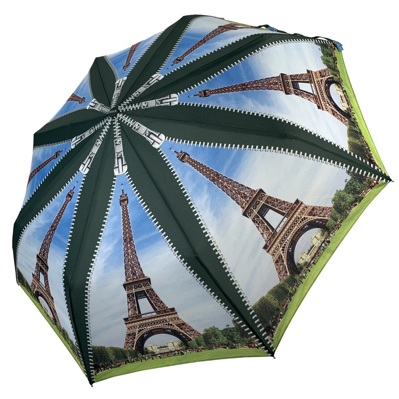 

Женский складной зонт-полуавтомат с облегченным каркасом и Эйфелевой башней от Max, зеленая ручка, 314-4