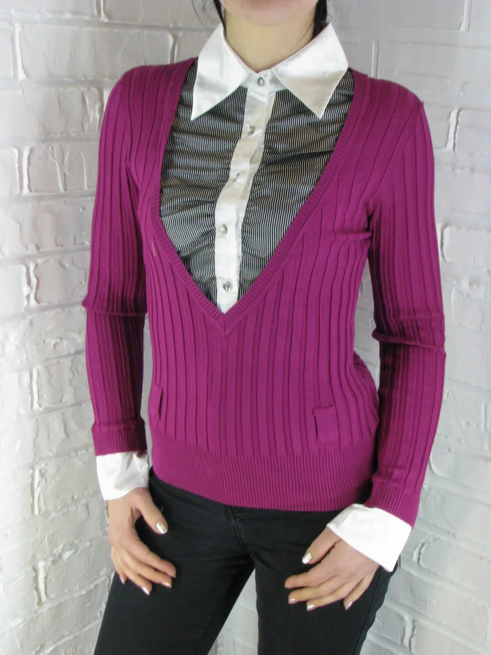 

Джемпер с рубашкой Appeal 9788 фуксия с серым, Джемпер с рубашкой Appeal 9788 фуксия с серым one size