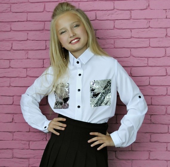 

Блузка карман на груди пайетка My Space Girl 170 Белый