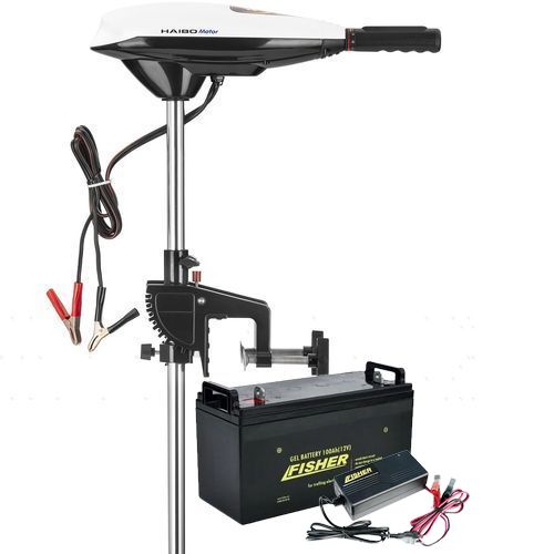 

Электромотор для лодки Haibo ET-34lbs; 12V; GEL аккумулятор 12V; 80a/h. Зарядка 10A. Лодочный электромотор Хайбо 34;