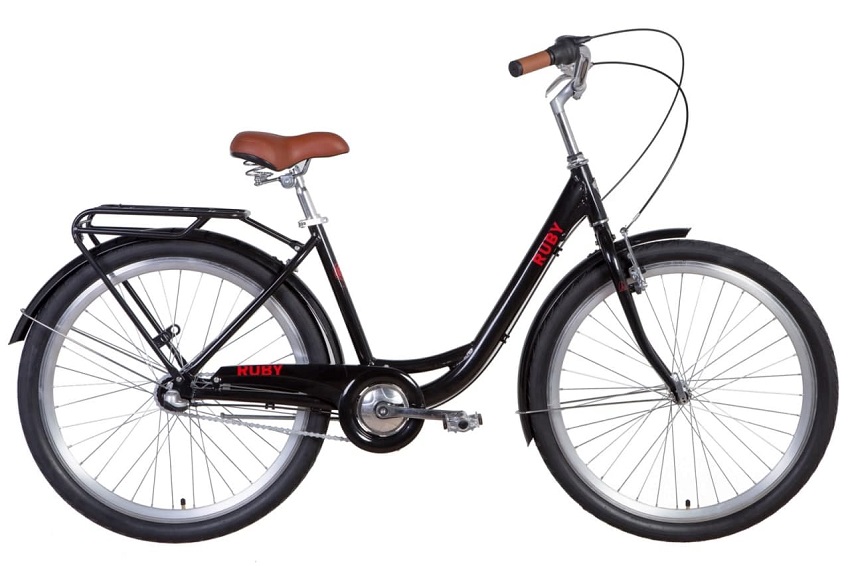

Велосипед Dorozhnik RUBY 26" чорний 17" М з багажником 2021 планетарка.