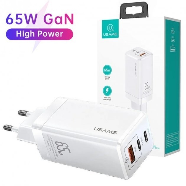 

Зарядное устройство Usams GaN Quick Charger USB/Type-C для iPhone|Samsung| Google| HP| Lenovo| Huawei| Samsung