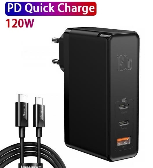 

Зарядное устройство Baseus GaN 2 Pro 120W Quick Charger 4.0/PD 3.0 для Apple|Xiaomi| Google| HP| Lenovo| Huawei| Samsung black