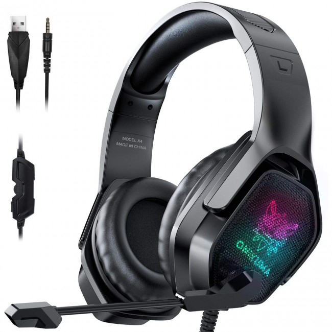 

Игровые наушники для геймеров Onikuma X4 с разноцветной подсветкой RGB и с микрофоном Черный