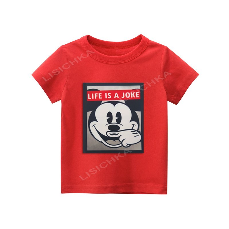 

Футболка Foxstyle Микки-маус Life is a Joke, 122-128см, красная