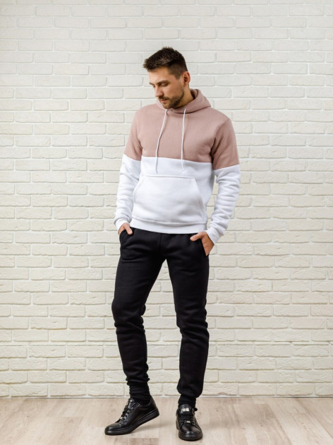 

Спортивный костюм мужской Кофейно-белый/Черный, Худи + спортивные брюки Top Top XL