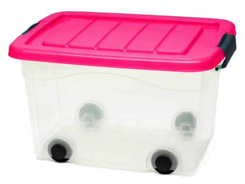 

Контейнер 60 л для хранения с крышкой на колесах ROLLER BOX малиновый KON-PLAST
