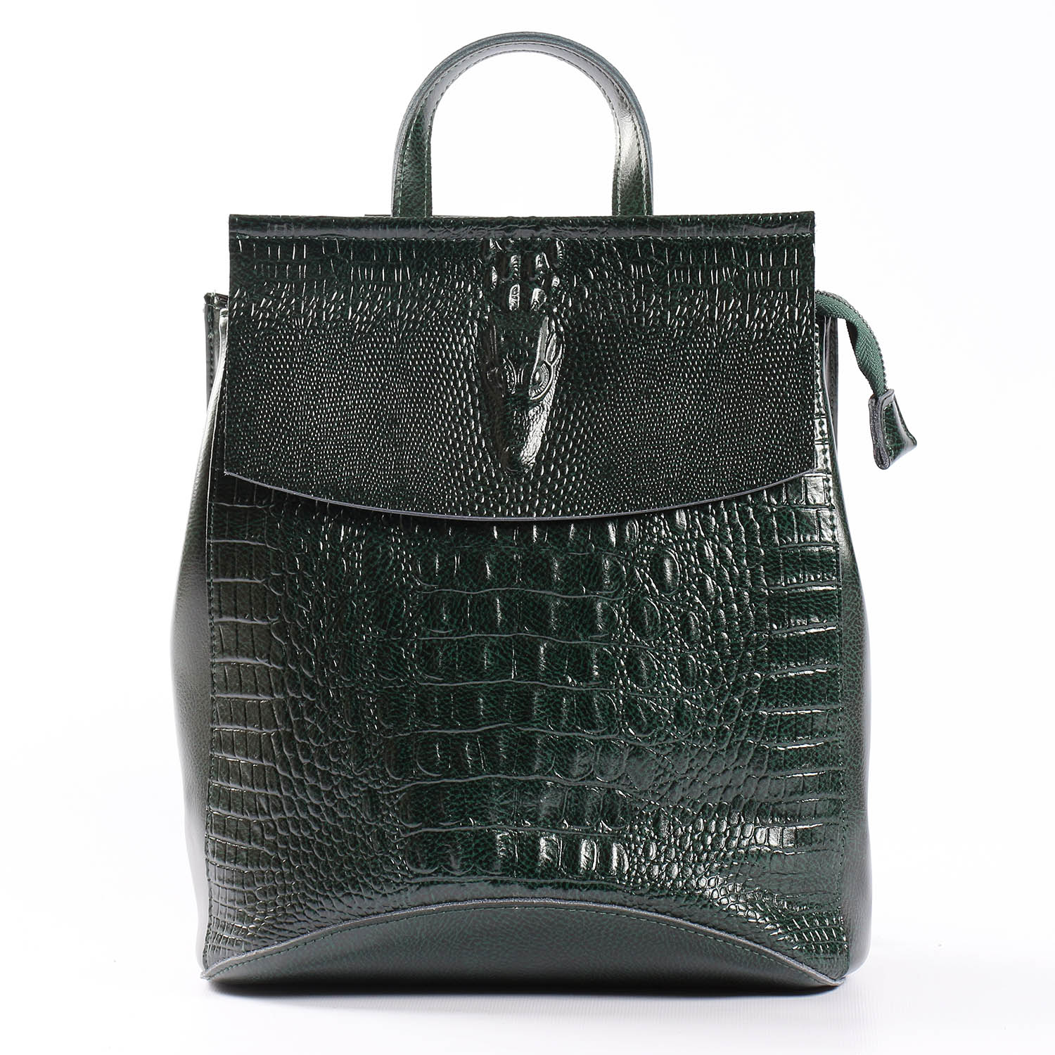 

Женский кожаный сумка-рюкзак Vishnya "Крокодил Dark Green"