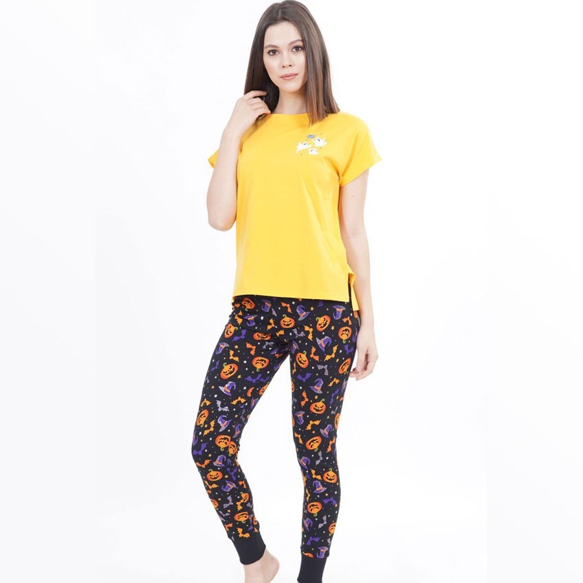 

Женская пижама со штанами Vienetta хэллоуин 0092099245 желтая, Женская пижама со штанами Vienetta хэллоуин 0092099245 желтая M