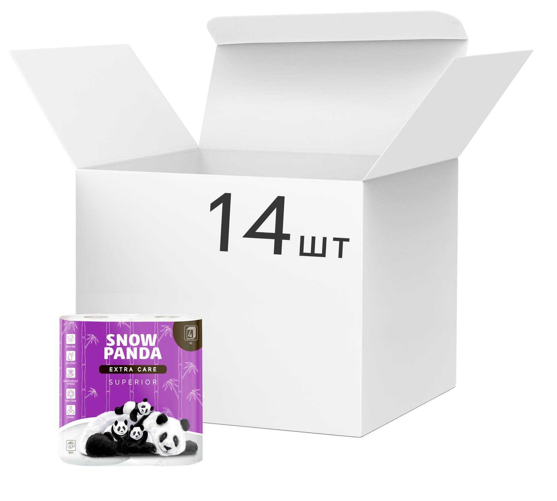 Акція на Упаковка туалетной бумаги Снежная панда Extra Care 14 пачек по 4 рулона Superior (4820183970701) від Rozetka UA