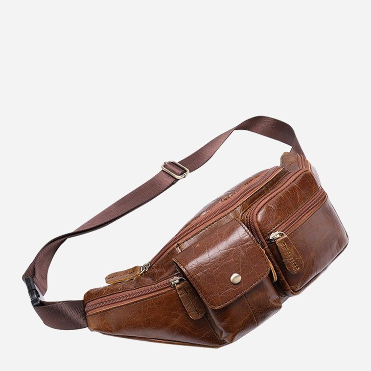 

Мужская кожаная сумка на пояс (бананка) Vintage leather-14739 Коричневая