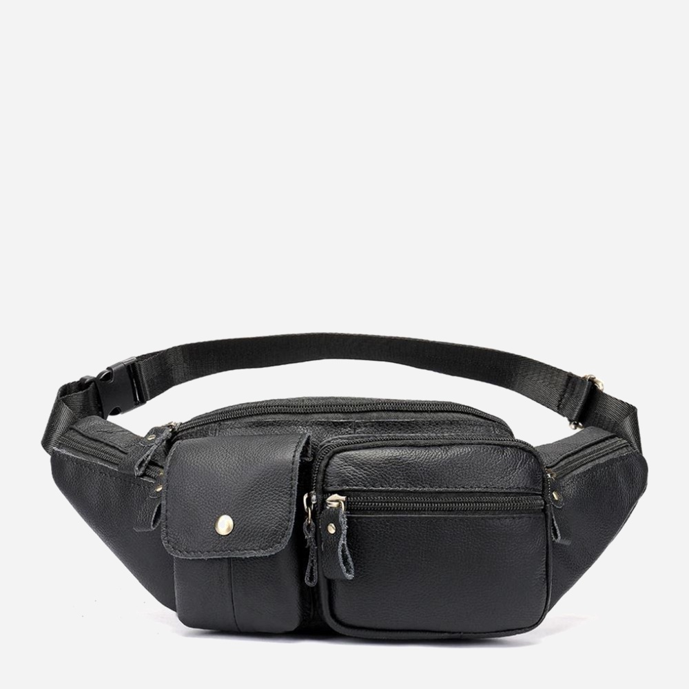 

Мужская кожаная сумка на пояс (бананка) Vintage leather-14740 Черная