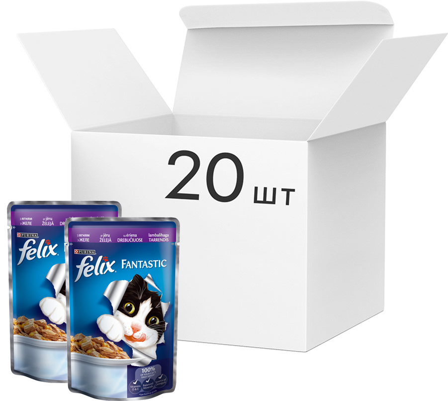 

Упаковка влажного корма для кошек Purina Felix Fantastic в желе с ягненком 20 шт по 100 г