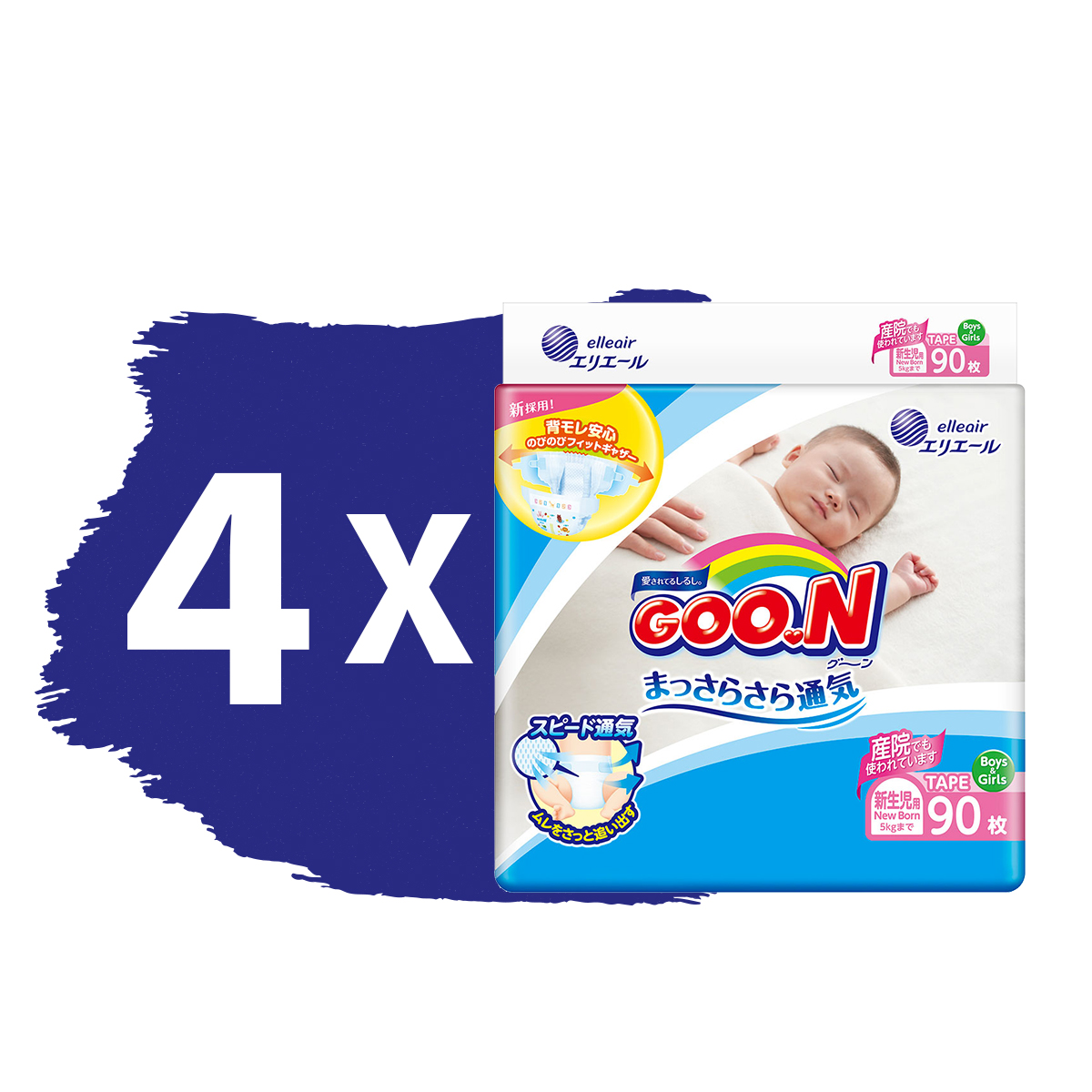 

Подгузники GOO.N для новорожденных до 5 кг (размер SS, на липучках, унисекс, 360 шт) 853941-4