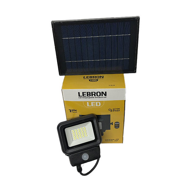 

Прожектор на солнечных батареях и датчиком движения LEBRON LF-20Solar, 20W LED, 1400Lm, 6500К (4413)