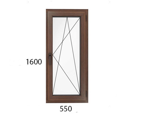 

Окно металлопластиковое WDS 5S , одностворчатое поворотно-откидное (фурнитура proPilot) 550х1600мм в ламинации в массе "Золотой дуб"