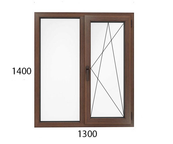 

Окно металлопластиковое WDS 5S , двустворчатое поворотно-откидное (фурнитура proPilot) 1300х1400мм в ламинации в массе "Золотой дуб"