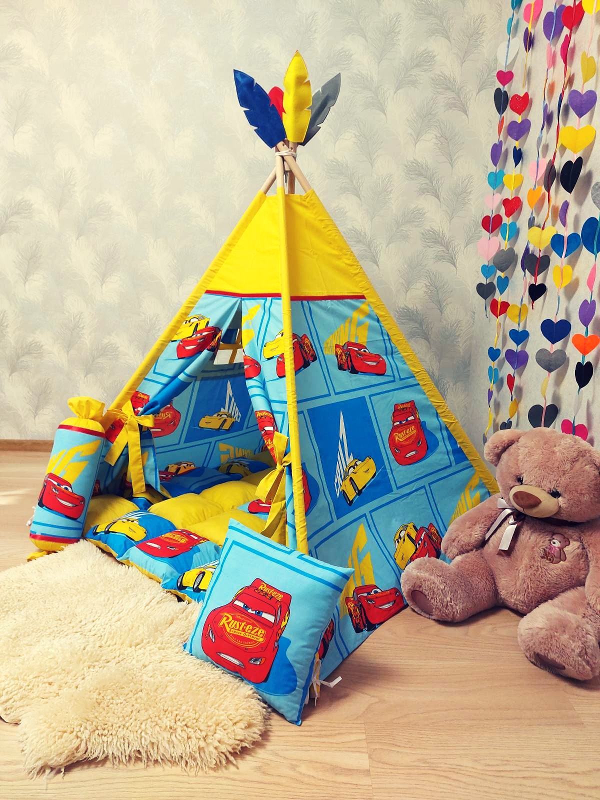 

Вигвам для мальчика Lira Textile Тачки с дутым ковриком и подушками