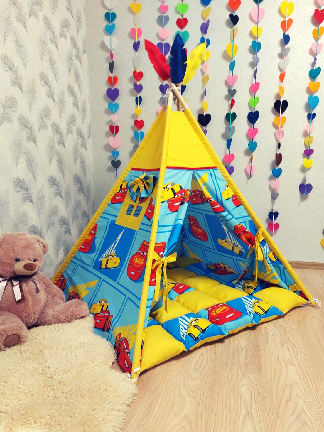 

Вигвам для мальчика Lira Textile Тачки с дутым ковриком