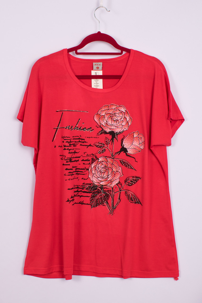 

Футболка женская со стразами большого размера Collection A56-3 6XL. Размер 62-64