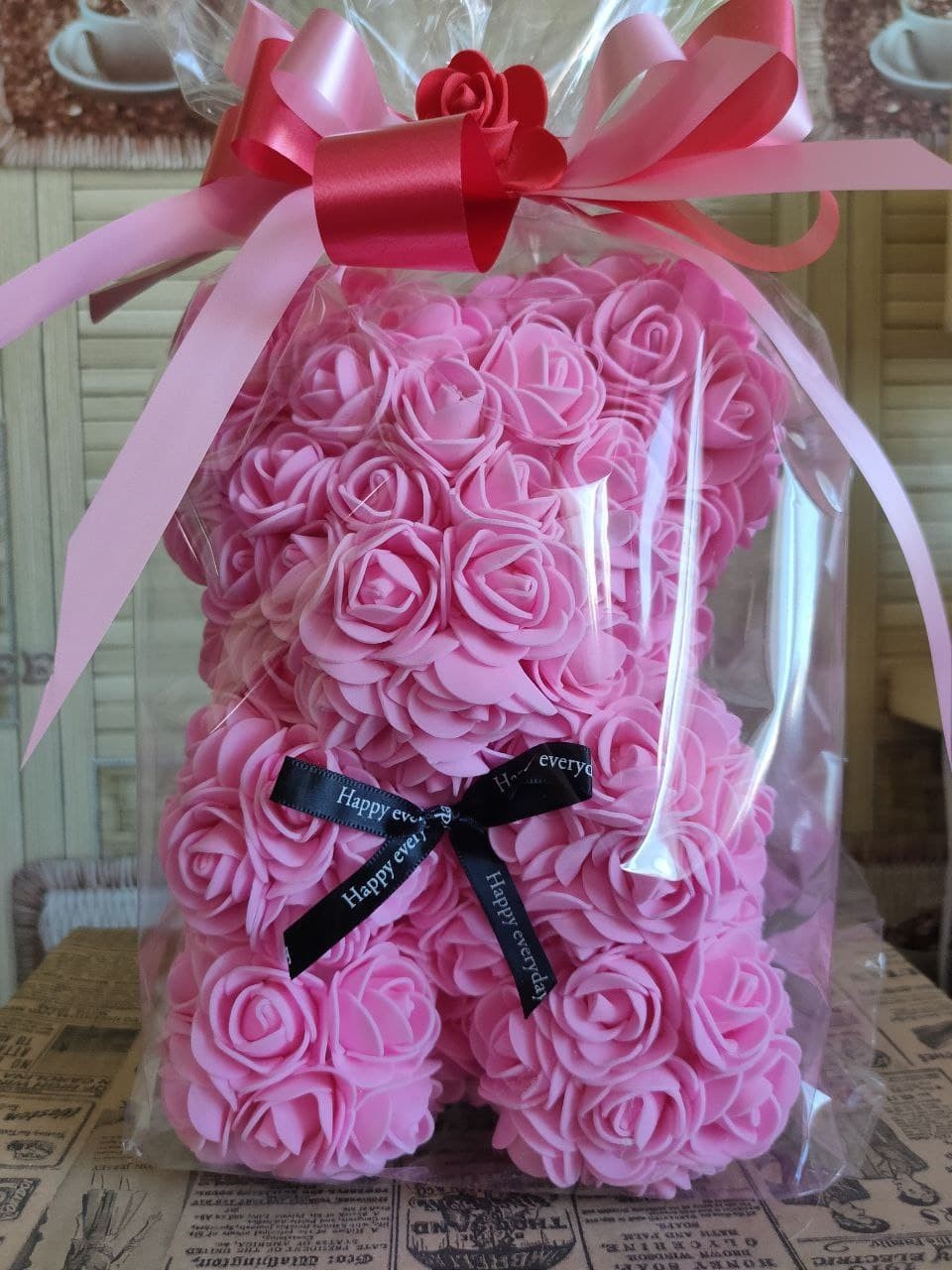 

Мишка из Роз 25см Мишка из цветов в подарочной упаковке UKC Розовый