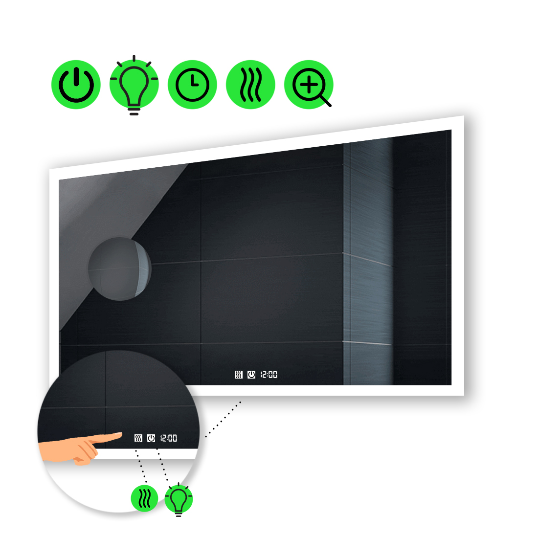 

Зеркало Simphony с Led-подсветкой, с двух канальными сенсорами, подогревом, линзой без подсветки 100x60 см