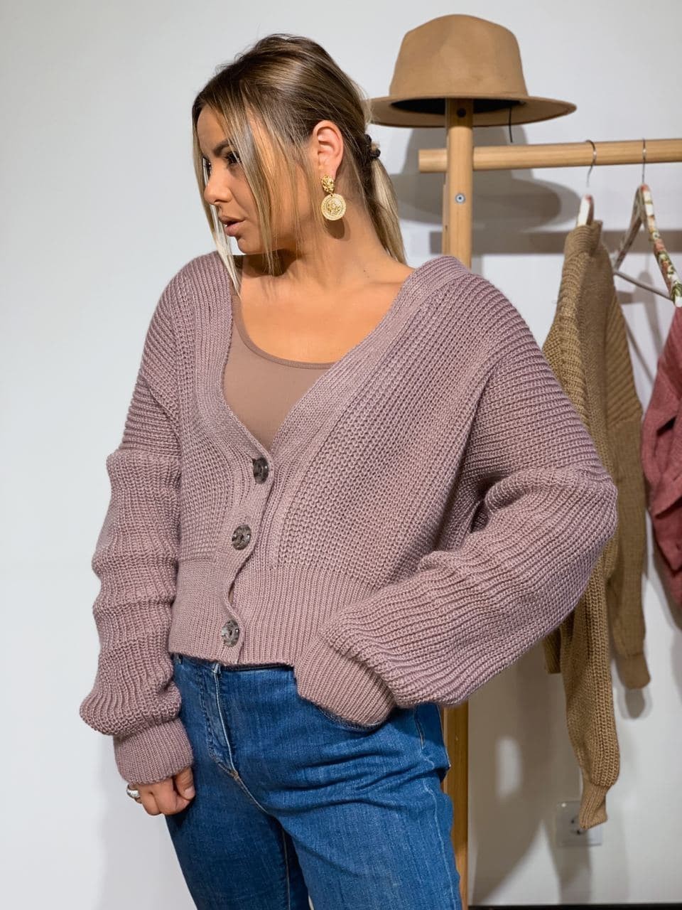 

Кофта крупной вязки - SRS - кардиган - 42-48 - пудра
