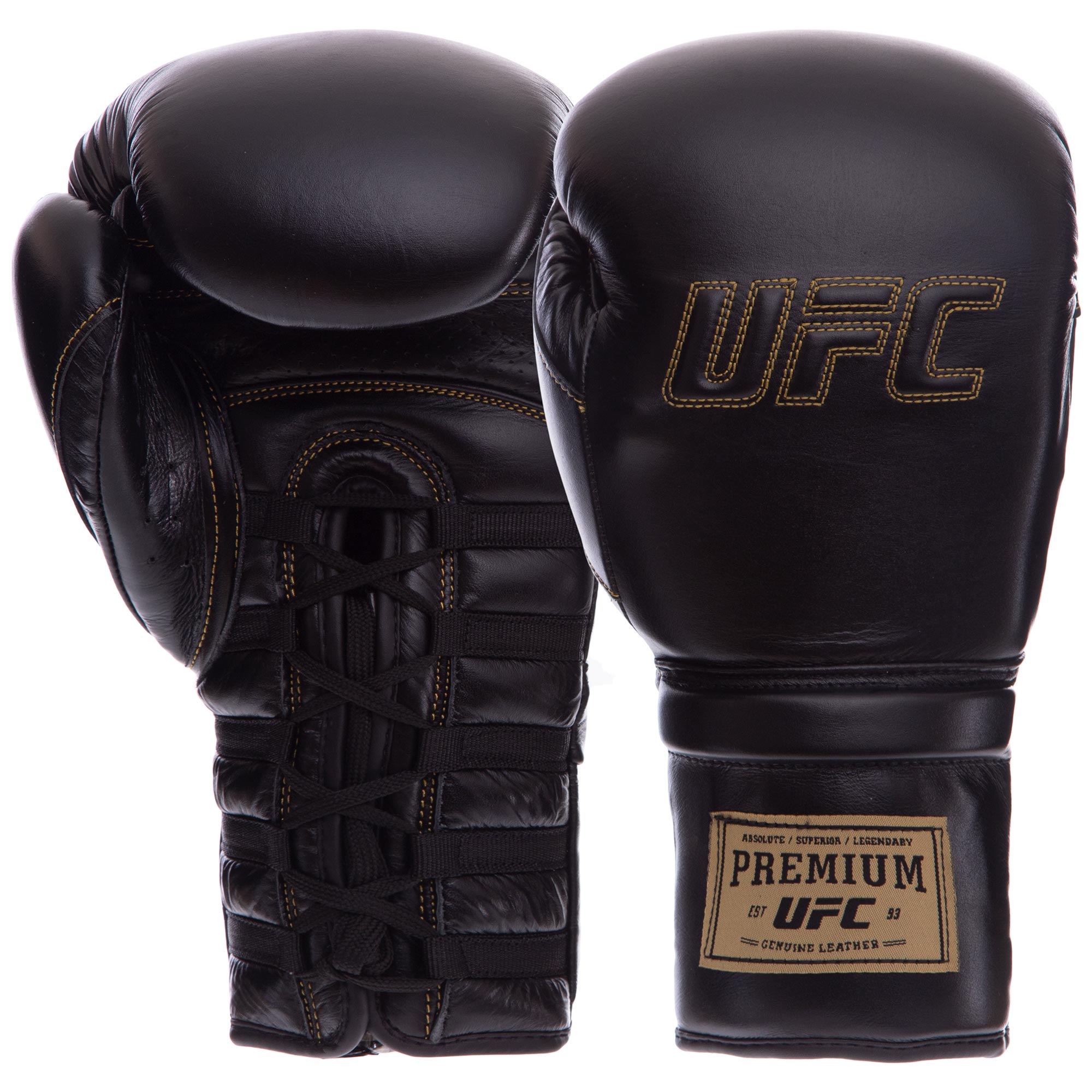 

Перчатки боксерские кожаные професиональные на шнуровке UFC PRO Prem Lace Up UHK-75044 12 унций черный
