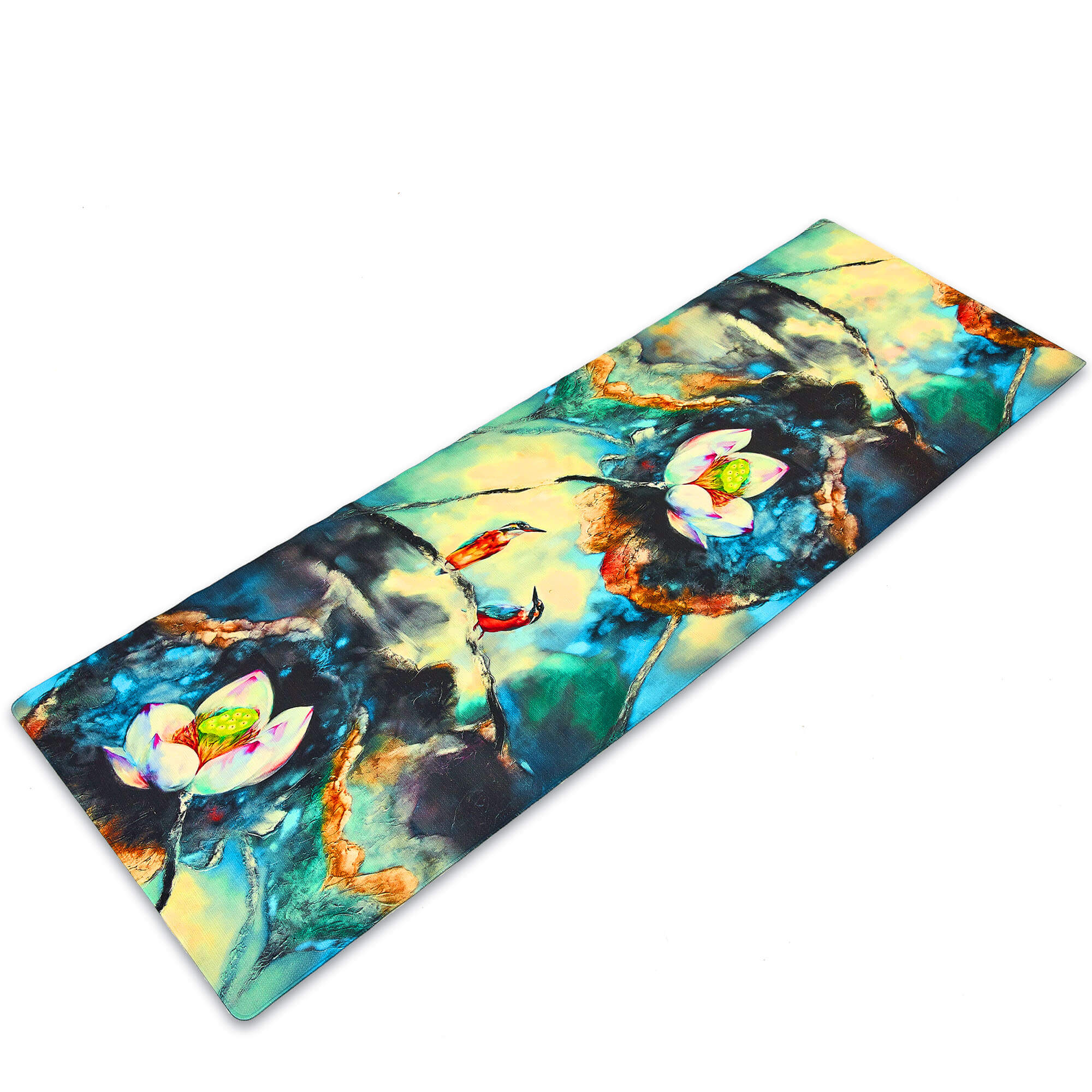 

Коврик для йоги Джутовый(Yoga mat)двухслойный 3мм Record FI-7157-3(размер 1,83мx0,61мx3мм, джут, каучук, темно-синий-белый,с принтом Зимородки и Лотос)